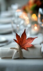 Elegant Autumn Tabletop Setting With Leaf Decoration for Special Dining Occasion