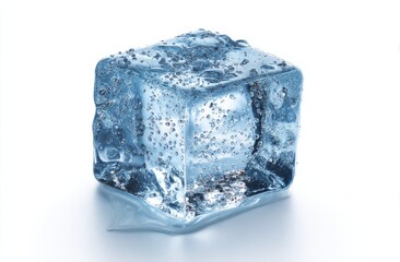 Obraz premium Single ice cube, translucent blue, water droplets