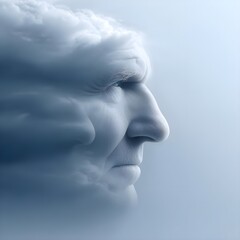 Ethereal visage merging with soft clouds