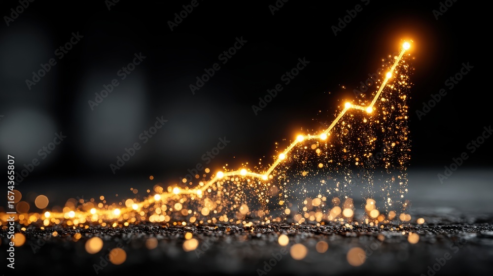 Poster transparent glowing line chart illustrating upward investment trend on a soft glowing background for