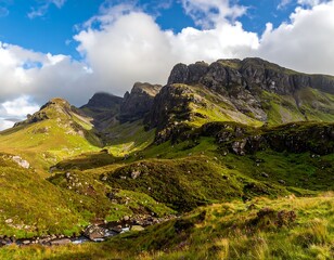 Fototapeta premium Picturesque Highland landscape with mountains and valley