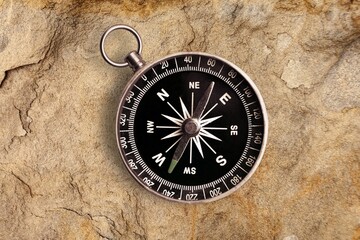 Classic round old compass on background
