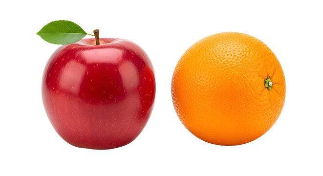 Red Apple and Orange Fruit Isolated