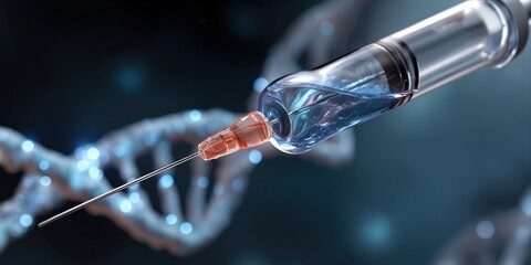 Syringe and dna strand with genetic engineering concept