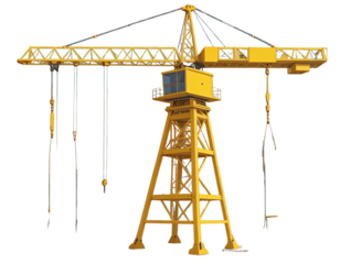 Illustration Of Yellow Construction Crane Tower on Transparent Background