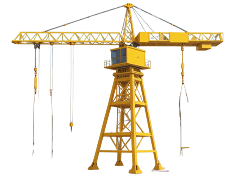 Illustration Of Yellow Construction Crane Tower on Transparent Background