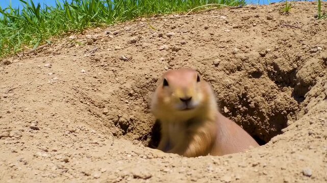 Adorable Prairie Dog Peeking from Burrow:  Wild Plains Wildlife Close-Up
