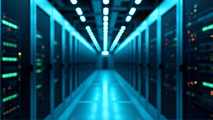 Futuristic Data Center Interior with Server Racks