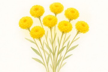 Bright yellow artificial flowers arranged in a cluster on a light background