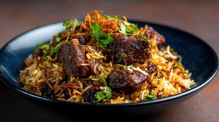 Fototapeta premium Delicious Biryani With Tender Beef and Aromatic Spices Served in a Bowl