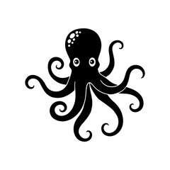 Vector art of a black silhouette of a cute octopus illustration design template, isolated on a white background. 