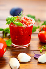 Red tomato puree with garlic and fresh basil
