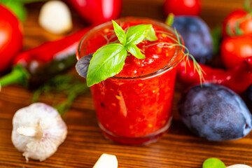homemade red tomato sauce with hot pepper and spices