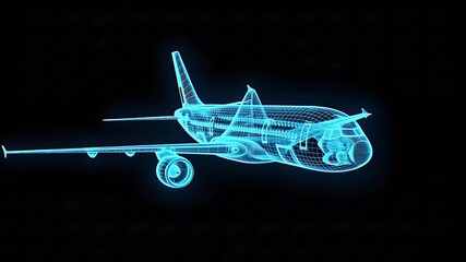 Blue Digital Airplane Outline Against a Black Background - Powered by Adobe