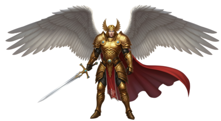 Winged Warrior in Golden Armor with Sword