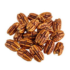 Fototapeta premium Freshly roasted pecans with textured surfaces and rich color elegantly presented on a clean white background Rich in detail and warmth, isolated