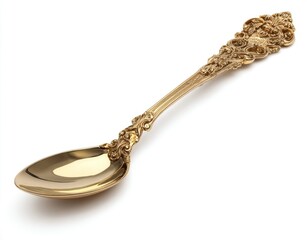Ornate gold spoon on white background