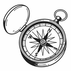 A retro metal compass vector with a compass rose and arrow for navigation on a white background