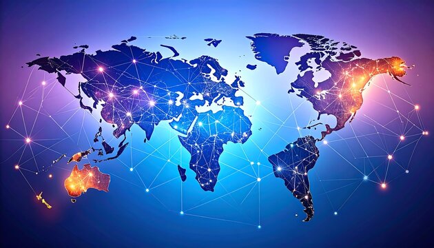 Global network map with glowing connections