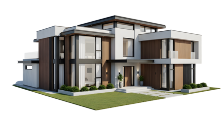 Modern Two-Story House with Lawn