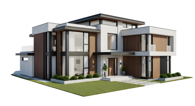 Modern Two-Story House with Lawn