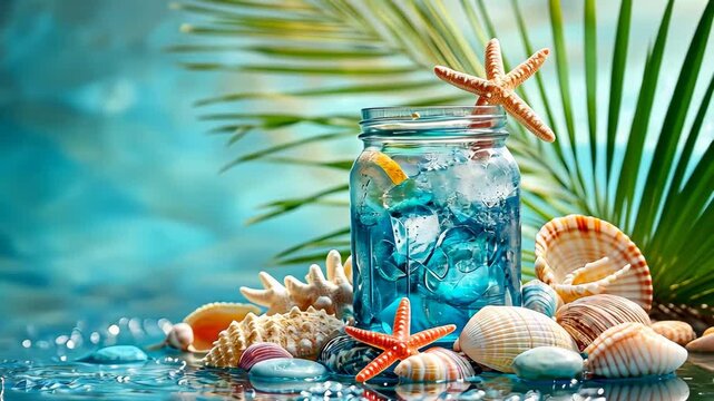 Blue cocktail in marine style. Selective focus. Nature.