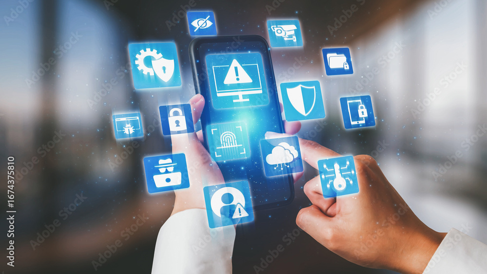 Poster cyber security protection and cyber security strategies against cyber threats, system hacks, digital