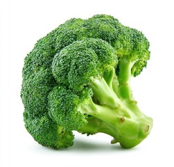Fresh broccoli head, vibrant green, isolated on white (1)
