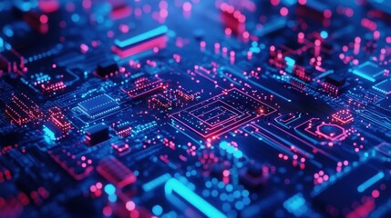 Fototapeta premium Vivid Circuit Board Animation: An Abstract Hi-Tech Background with Cool Colors for Electronic Communication
