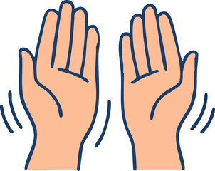 This is a flat vector illustration of two raised hands with shaking motion lines, representing hand tremors often associated with Parkinson’s disease or other neurological conditions.