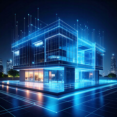 Futuristic house design night perspective