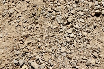 A close view of the rocks and pebbles in the dry dirt.