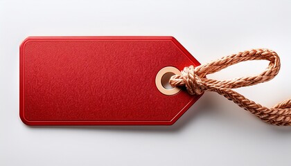 a simple and elegant red tag with a braided loop isolated on a white background perfect for price labeling or gift tagging in various creative projects