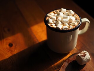 Creamy hot chocolate with fluffy marshmallows cocoa