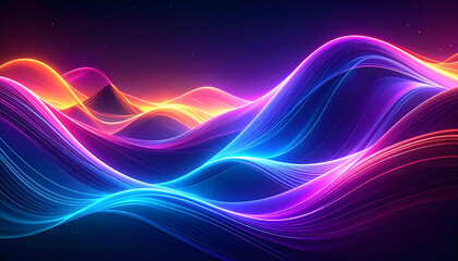 Abstract Neon Waves A Colorful and Dynamic Digital Art Illustration with Glowing Lines