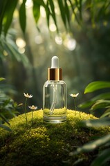 Eco-friendly glass dropper bottle for outdoor skincare.