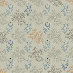 Floral seamless pattern with leaves. Pastel multi-color on dark gray background vector floral pattern.