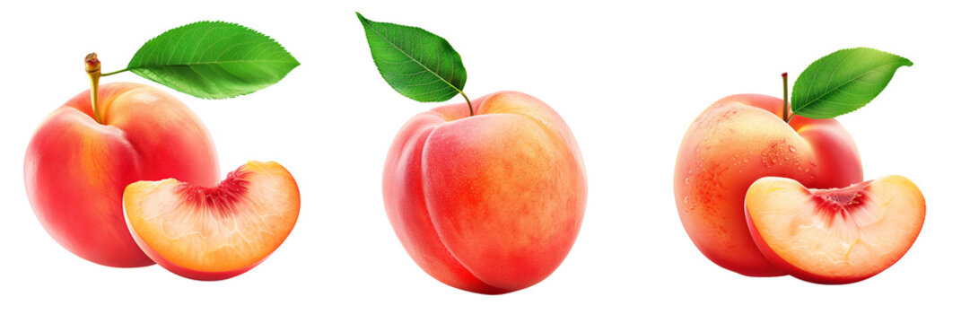 Set of fresh peache isolated on transparent or white background