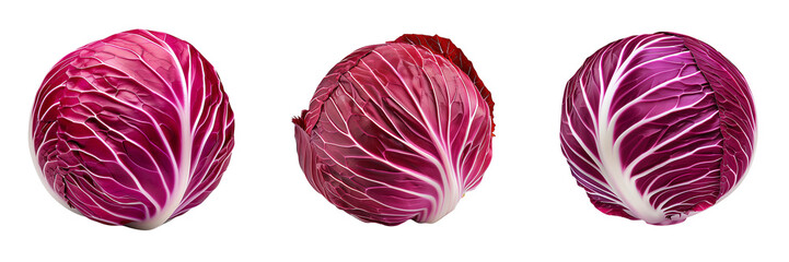 Obraz premium Set of fresh red cabbage isolated on transparent or white background
