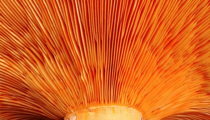 vibrant close up of orange mushroom gills with natural linear pattern ideal for organic background or abstract texture design