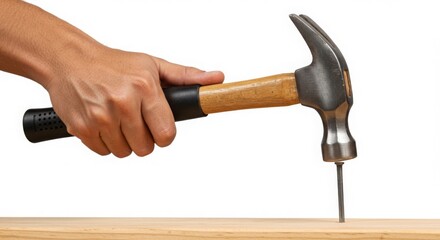 Man hammering nail into wooden plank