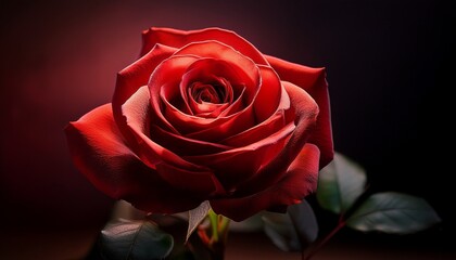 Naklejka premium a single red rose illuminated against a dark background highlighting its petals and delicate features