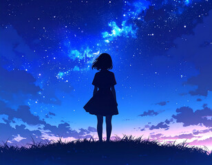 Girl silhouette night sky