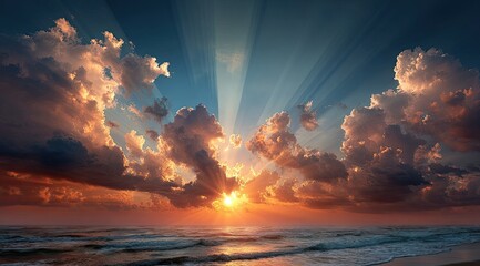 Dramatic sunrise over a turbulent sea