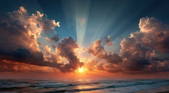 Dramatic sunrise over a turbulent sea