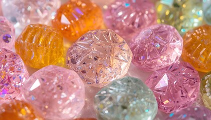 Colorful shiny beads in soft pastel colors.