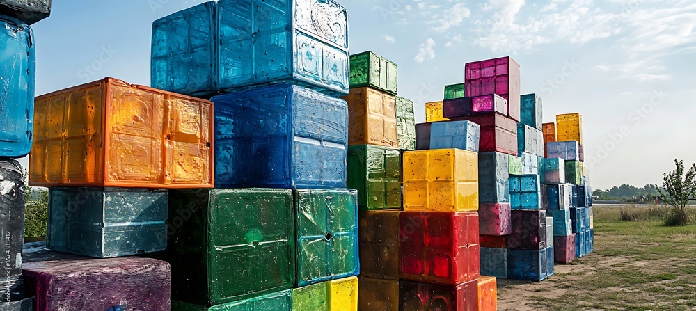 Aufkleber colorful cube art installation photo for creative design and abstract background visuals and modern 