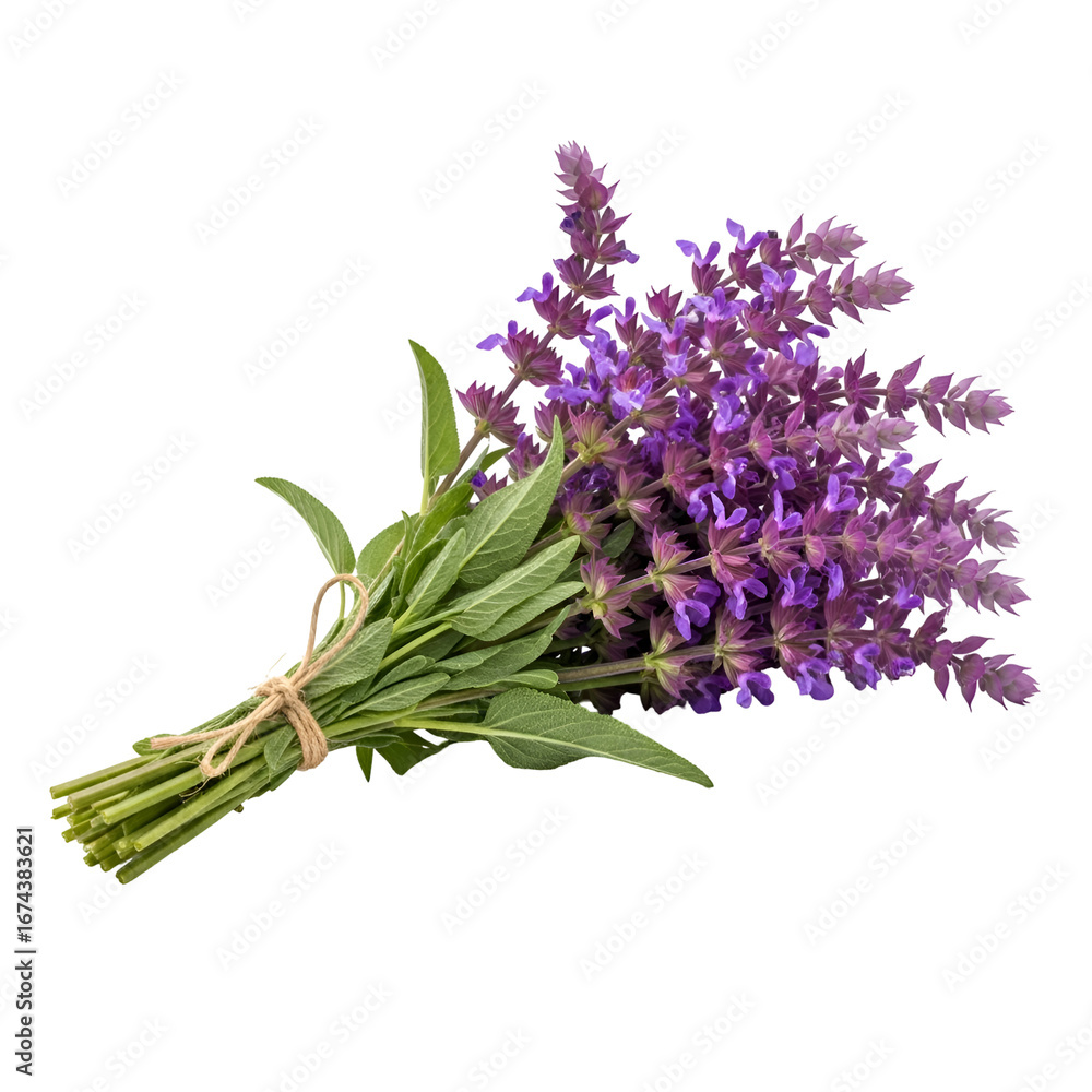 Poster creating a sage bouquet with transparent background