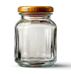 Empty glass jar with a light brown lid