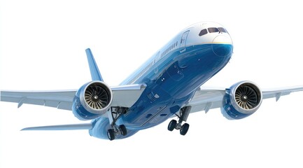 Large commercial jet taking off,  blue and white